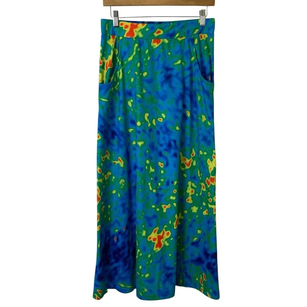 Svaha A-Line Tie Dye Heat Map Abstract Print Pull On Maxi Skirt Size M Pockets